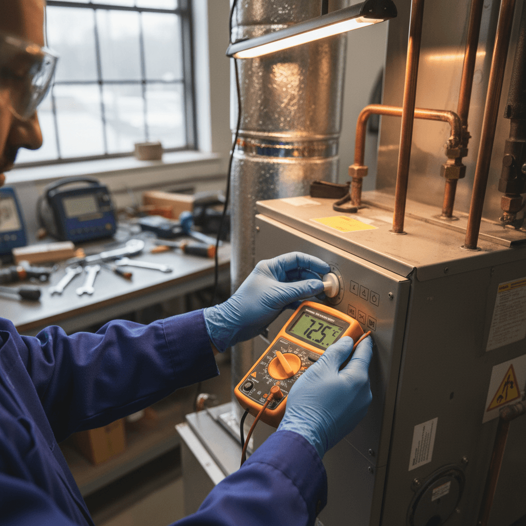 Technician adjusting heating system valve