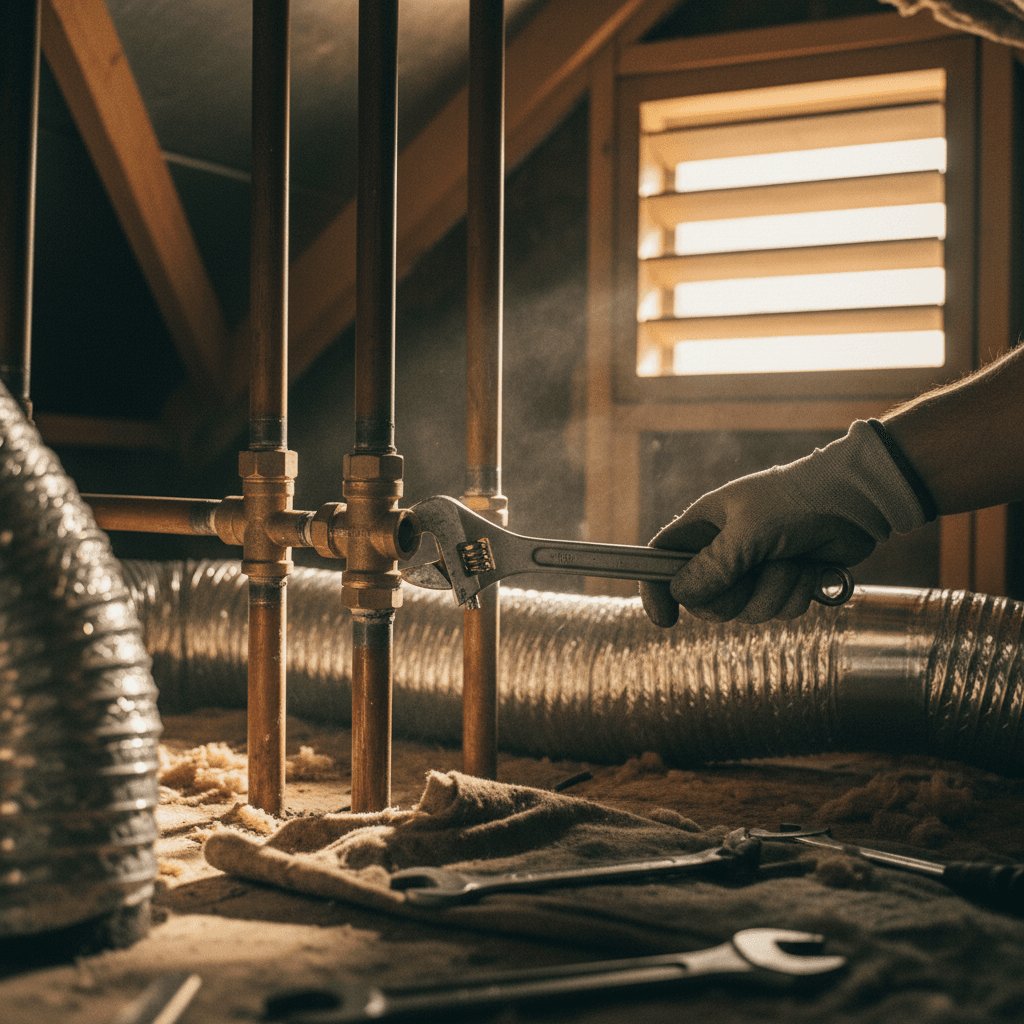 Experienced technician adjusting HVAC system valve